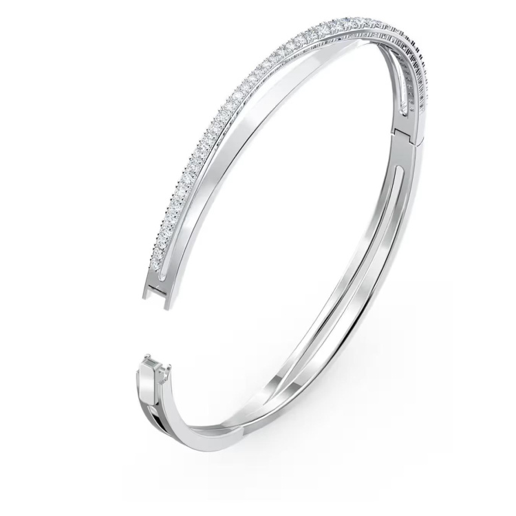 Hyperbola bangle White, Rhodium plated